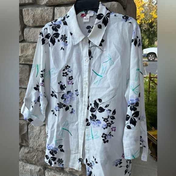 JM Collection Linen button down top blouse size 12 - Picture 7 of 8